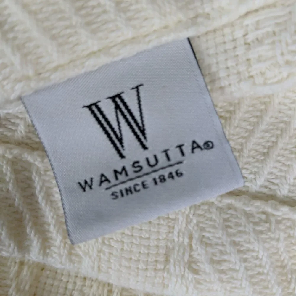 Wamsutta Ivory Cotton Knit Herringbone Blanket Throw Stripe Coverlet 88 x 88 in
